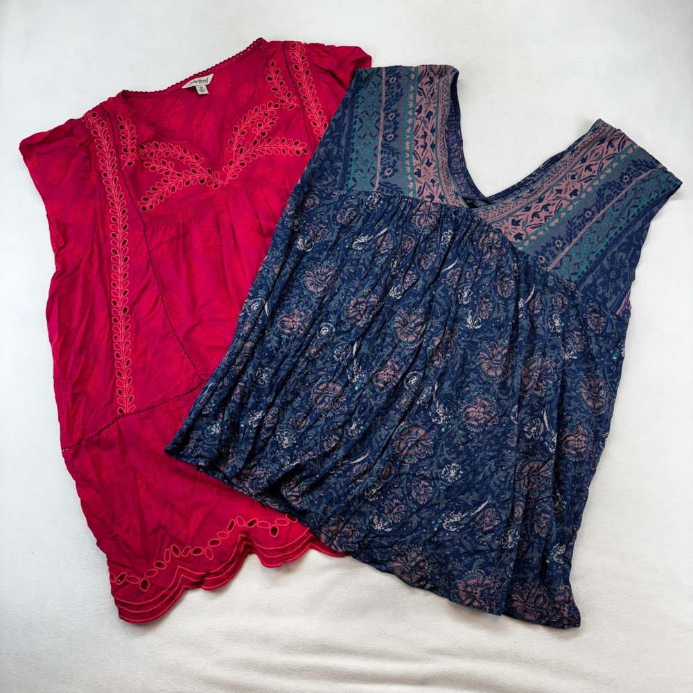 Lucky Brand Blouse Women's Tops 2X Pink Eyelet Embroidered Mixed  Sleeveless Lot